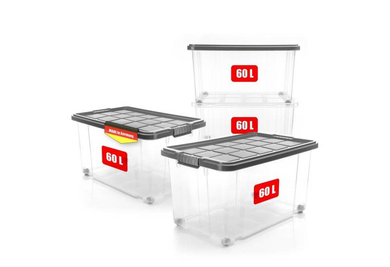BigDean Aufbewahrungsbox 4x 60 L Aufbewahrungsbox mit Deckel + Rollen stahlgrau Stapelbox (4 St), Stahl Grauer Deckel BigDean Aufbewahrungsbox 4x 60 L Aufbewahrungsbox mit Deckel + Rollen stahlgrau Stapelbox (4 St), Stahl Grauer Deckel von BigDean