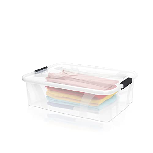 BigDean Aufbewahrungsbox mit Deckel transparent - 21L + Clipverschluss - Stapelbox Ordnungsbox Clipbox Lagerbox Box mit Deckel Storage Boxes - Klarsichtbox mit Deckel - stapelbar Schuhbox von BigDean