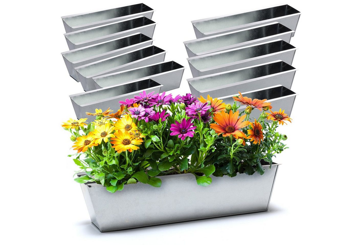 BigDean Blumenkasten 12x Pflanzkasten f. Europalette Metall verzinkt 38x12,5x9cm Blumentopf (12 St) von BigDean