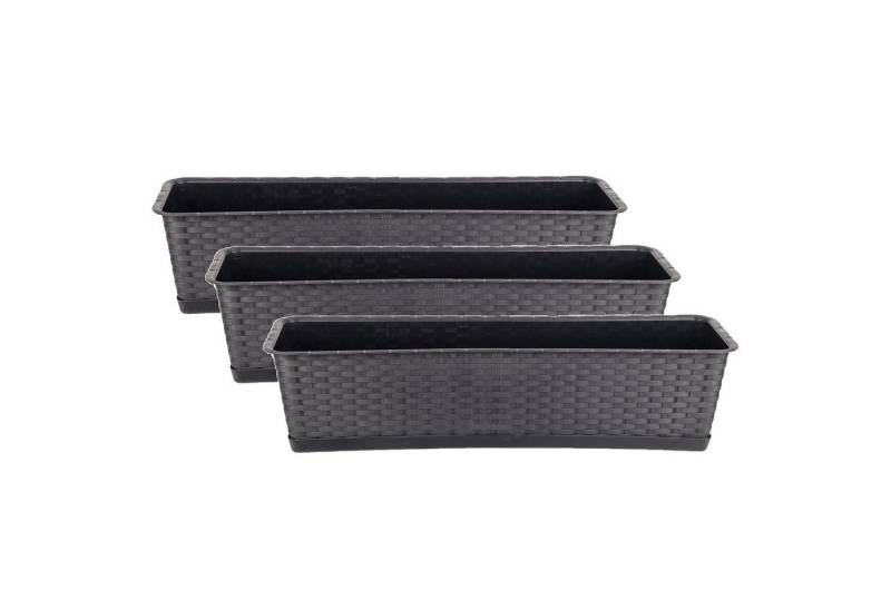 BigDean Blumenkasten 3er Set Pflanzkasten mit Untersetzer 70 cm lang Blumenkasten von BigDean