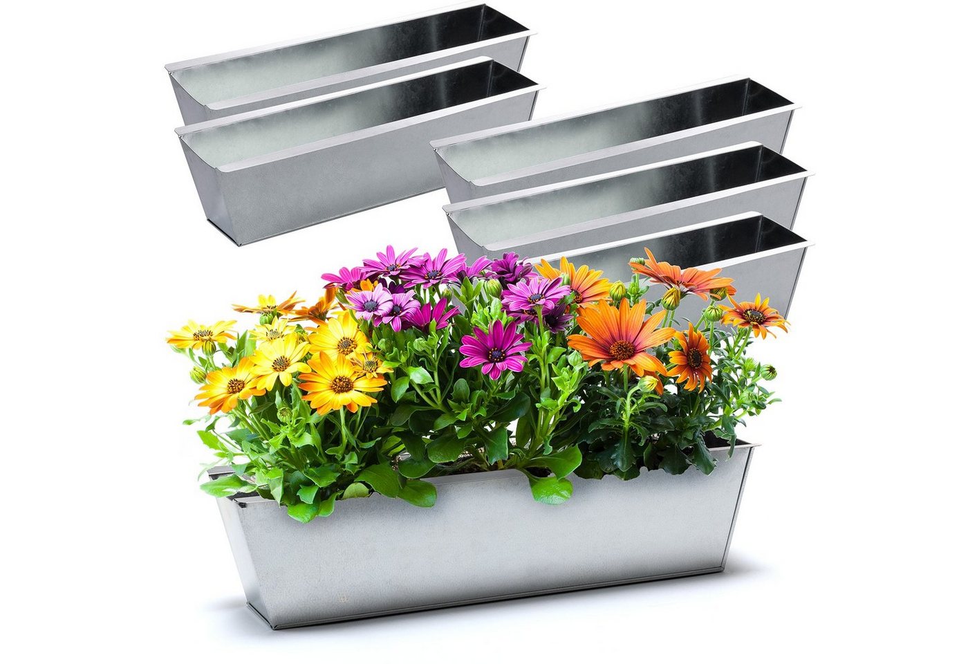 BigDean Blumenkasten 6x Pflanzkasten f. Europalette Metall verzinkt 38x12,5x9cm Blumentopf (6 St) von BigDean