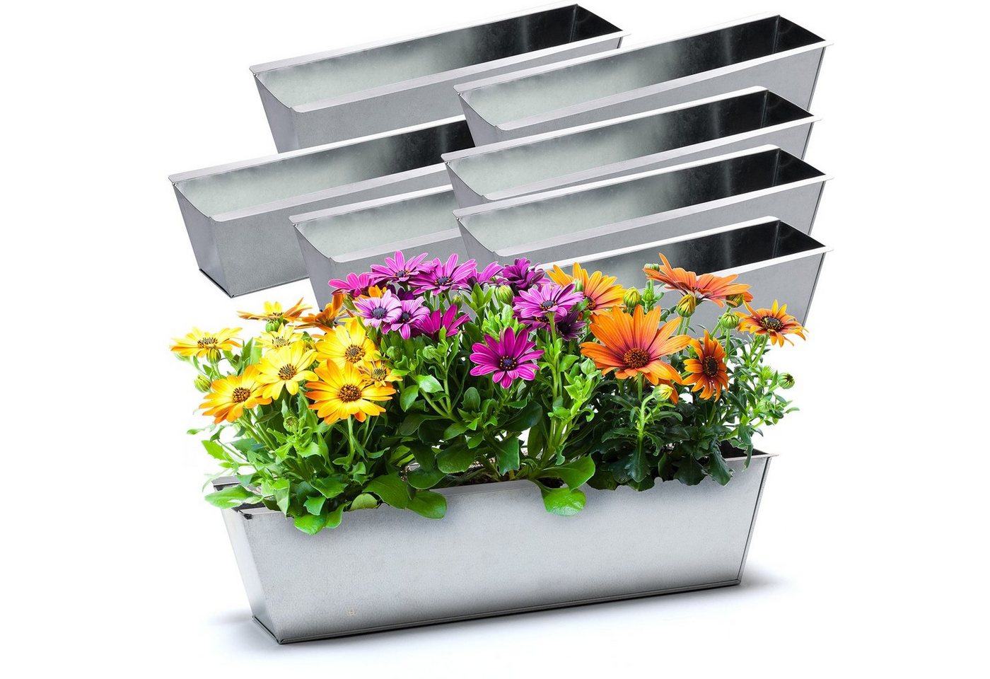 BigDean Blumenkasten 8x Pflanzkasten f. Europalette Metall verzinkt 38x12,5x9cm Blumentopf (8 St) von BigDean