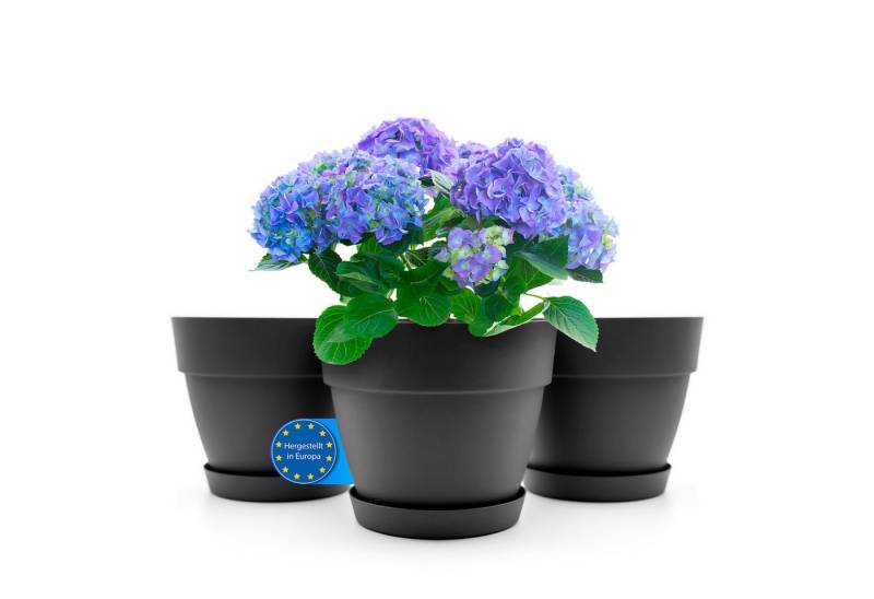 BigDean Blumentopf 3 Stück Blumentopf mit Untersetzer rund ø30 cm in Anthrazit von BigDean