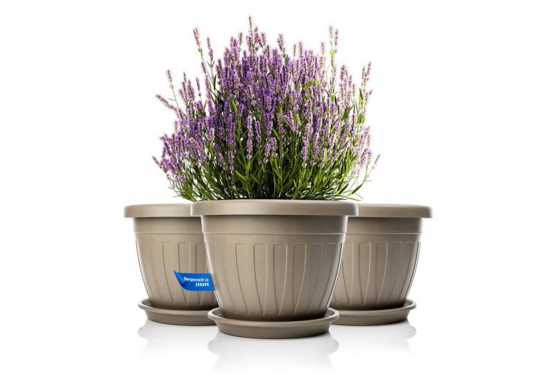 BigDean Blumentopf 3x Pflanzkübel mit Untersetzer rund ø40xH31 cm Mokka/braun (3 St) von BigDean