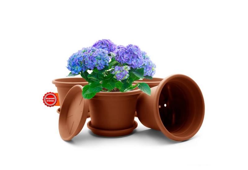 BigDean Blumentopf 4 Stück Pflanzkübel mit Untersetzer rund ø 20 cm Terracotta (4 St) von BigDean