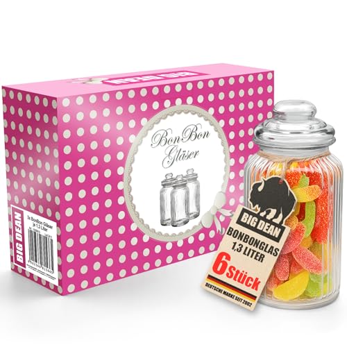BigDean Bonbonglas 6x 1300ml Bonboniere Bonbonglas mit Deckel in Geschenkbox Vorratsgläser Spülmaschinfest Candy Bar Gläser von BigDean