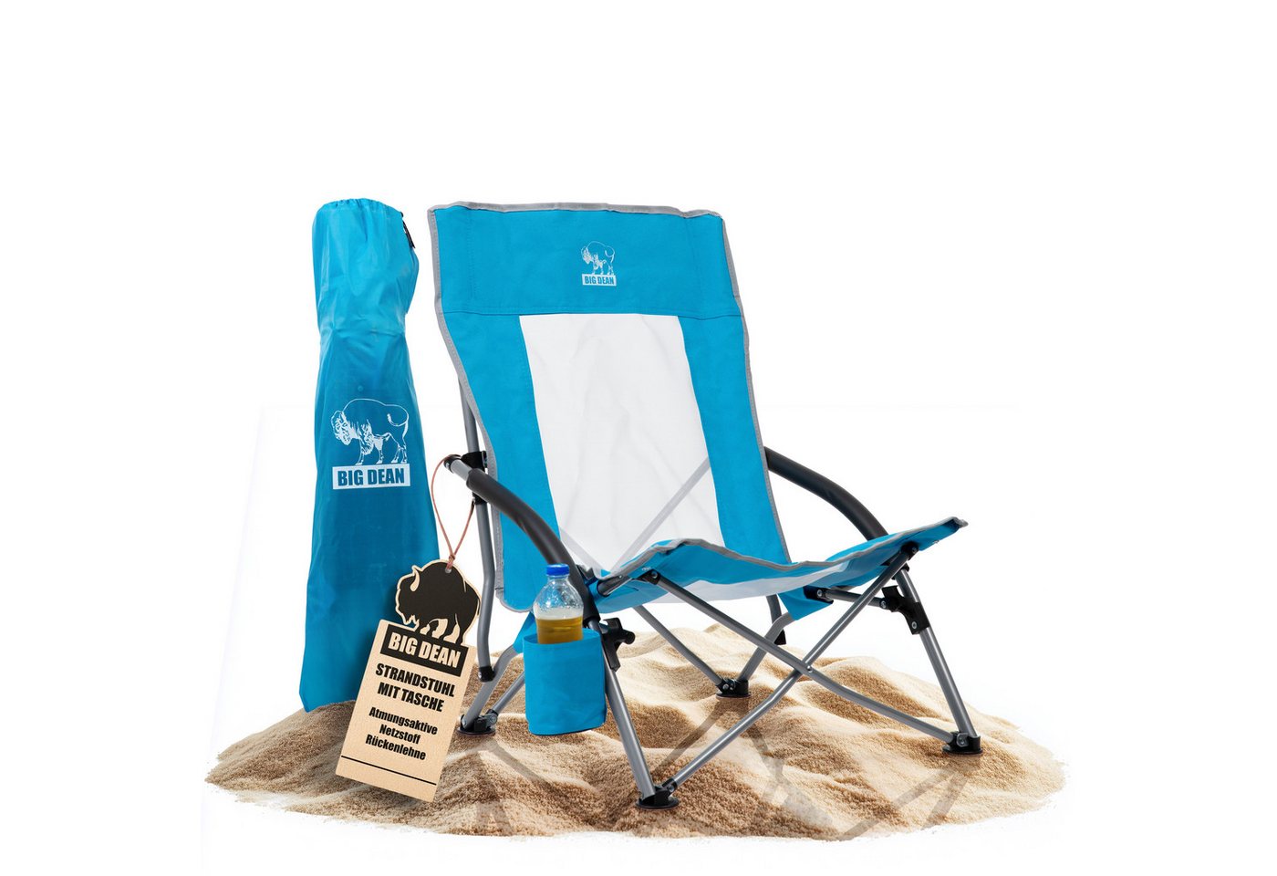BigDean Campingstuhl Strandstuhl klappbar leicht stabil mit Getränkehalter (1 St) von BigDean