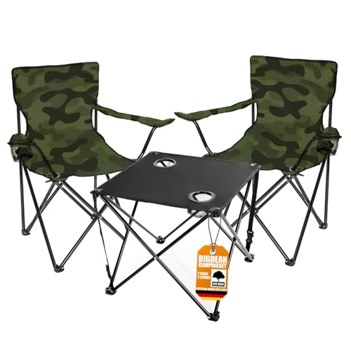 BigDean Campingtisch mit Stühlen Camouflage - Camping Tisch Stuhl Set Camping Stühle Campingstühle Campingstühle faltbar Campingmöbel Set von BigDean