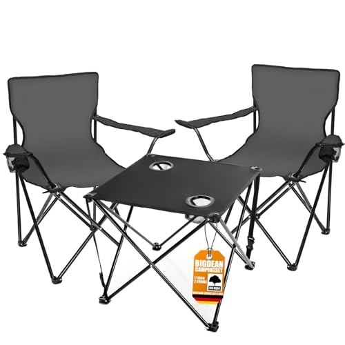 BigDean Campingtisch mit Stühlen dunkelgrau - Camping Tisch Stuhl Set Camping Stühle Campingstühle Campingstühle faltbar Campingmöbel Set von BigDean