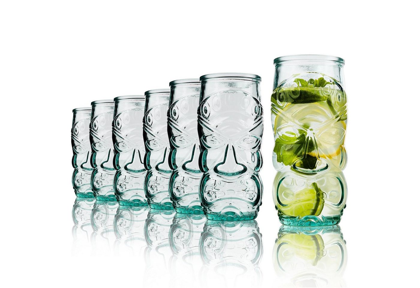 BigDean Cocktailglas 8 Trinkgläser im Tiki Look 550ml Longdrinkglas 100% Recycling, Glas von BigDean