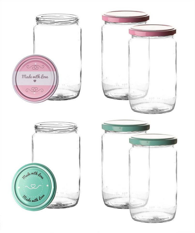 BigDean Einmachglas 6er Set Einmachgläser mit Deckel in rosa und pastell-grün 720 ml, Glas von BigDean