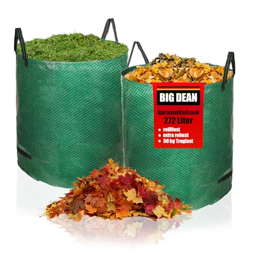BigDean Gartensack XXL 272L - 2er Set - Laubsack mit extra robustem 150g/m² Gewebe - Gartenabfallsack für Laub, Müll, Grünabfall & Kompost - wasserdicht & reißfest von BigDean