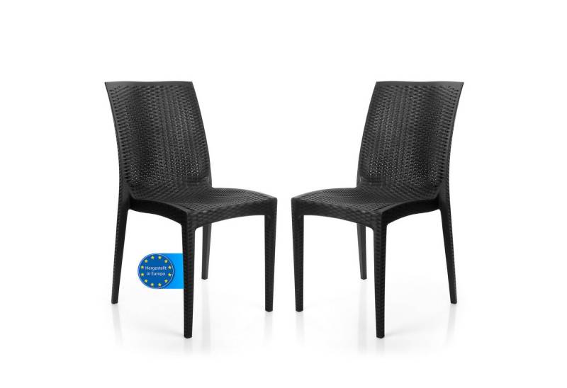 BigDean Gartenstuhl 2er Set Gartenstuhl Dalia Rattan Optik in Anthrazit (2 St) von BigDean