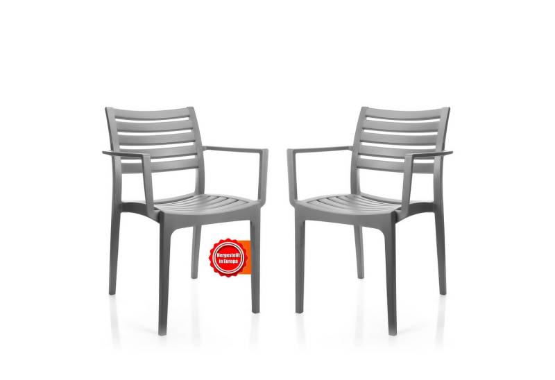 BigDean Gartenstuhl 2er Set in Grau stapelbar belastbar bis 160kg (2 St) von BigDean