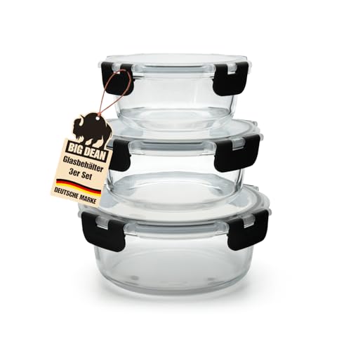 BigDean Glasbehälter mit Deckel in 3 Größen - Mikrowellengeschirr Glas - Meal Prep Container aus Glas - Runde Glasbehälter Mikrowellengeschirr Glas mit Deckel BigDean Glasbehälter mit Deckel in 3 Größen - Mikrowellengeschirr Glas - Meal Prep Container aus Glas - Runde Glasbehälter Mikrowellengeschirr Glas mit Deckel von BigDean