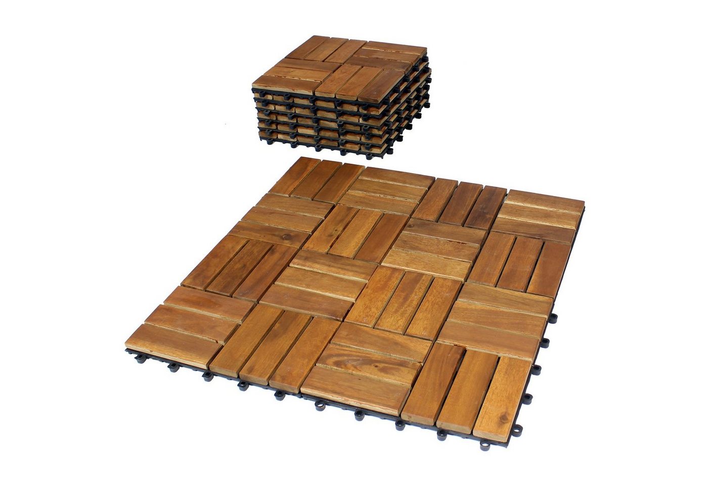 BigDean Holzfliesen 11er Pack für Balkon 30x30cm 1qm Akazie Klicksystem Balkonfliesen, 11 St. von BigDean