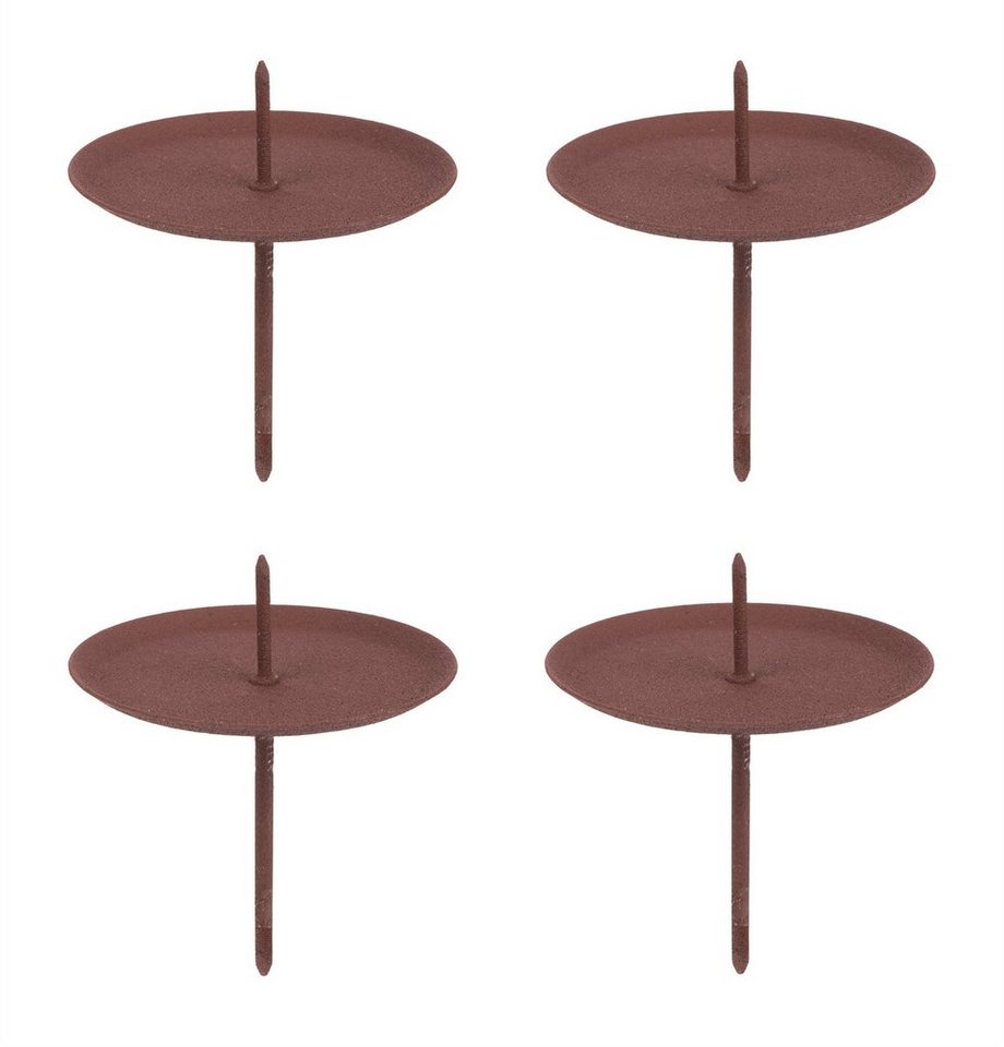 BigDean Kerzenständer 4x Kerzenhalter Adventskranz Rost Braun Ø 6cm Kerzenteller zum Stecken von BigDean