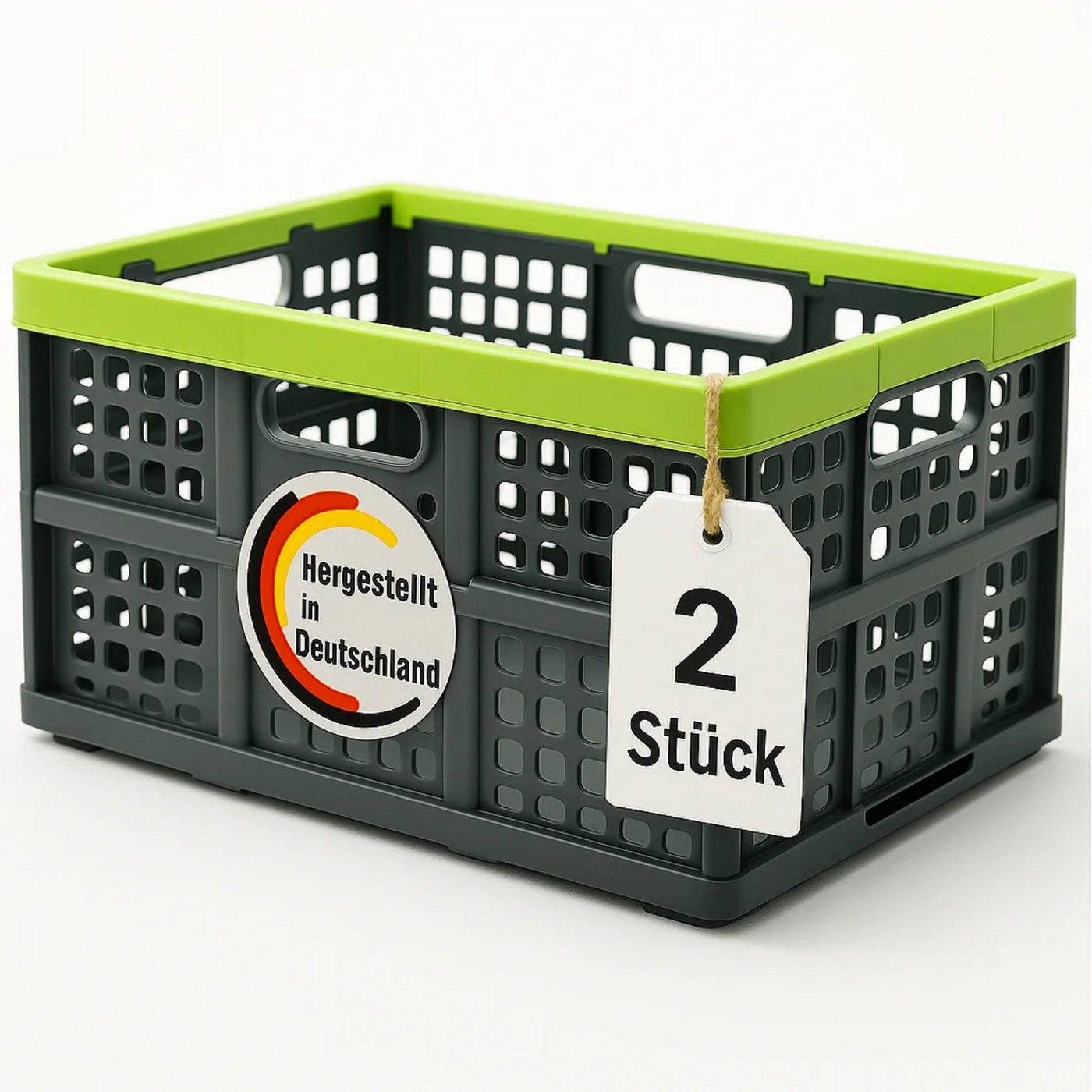 BigDean Klappbox 2er SetFaltbar & extrem stabil aus robustem Kunststoff in Anthrazit, 50 l, Klappbar, Leicht zu reinigen, Stabil von BigDean