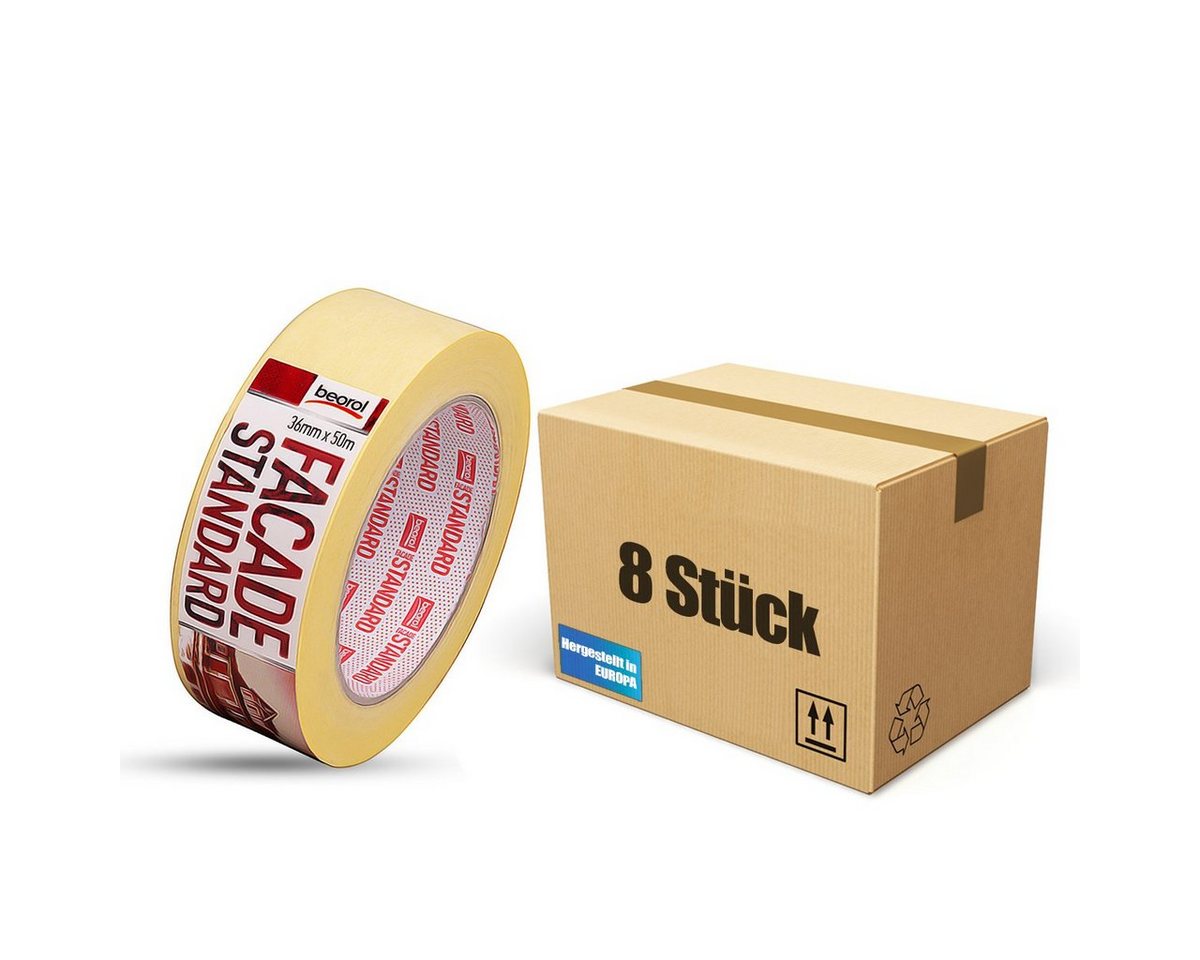 BigDean Klebeband 8x Kreppband Malerband Standard 36mm x 50m Innen & Aussen Tape (8-St) von BigDean