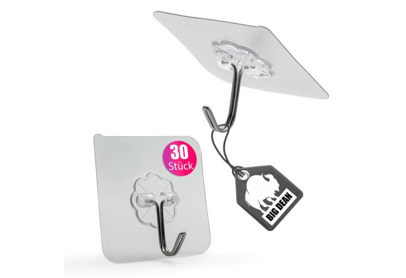 BigDean Klebehaken 30 Stück Wandhaken extra stark & selbstklebend 180 grad drehbar, Passend für, Kochutensilien, Topflappen, Geschirrtücher, Badetücher, Handtücher, (Packung, 30-St), Ohne Bohren befestigen, Hohe Tragkraft, Rostfrei von BigDean