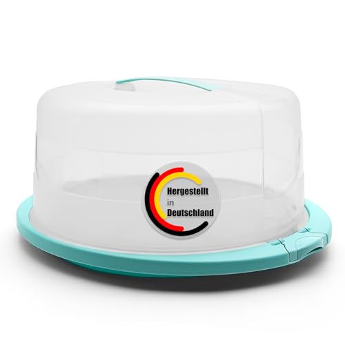 BigDean Kuchen Transportbox Rund mit Kühlfach in Eisblau – Tortenglocke mit stabilem Tragegriff für sicheren Transport von Backwaren – Tortenhaube Made in Germany von BigDean