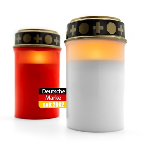 BigDean Led Grabkerzen 1x Rot 1x Weiß– Led Grablichter für draußen – bis zu 6 Monate Leuchtdauer von BigDean