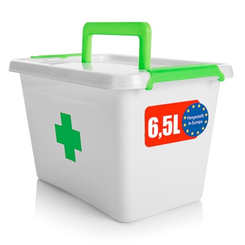 BigDean Medizinbox 6,5 L aus BPA-freiem & lebensmittelechtem Kunststoff – Medikamentenbox für Salben, Tabletten und Verbände – Koffer Organizer Made in Europe von BigDean