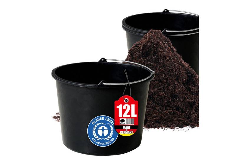 BigDean Mörtelkübel 3x Baueimer 12l Stabiler Garten Mörtel Beton Eimer Made in Germany, (Set, 3-tlg., 3er set), Baueimer aus Recyceltem Kunststoff für universelle zwecke von BigDean