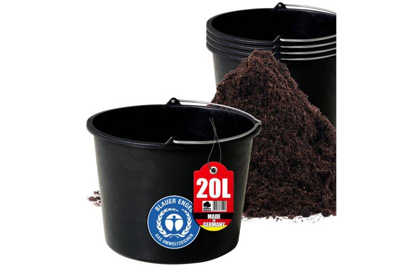 BigDean Mörtelkübel 5x Baueimer 20l Stabiler Garten Mörtel Beton Eimer Made in Germany, (Set, 5-tlg., 5er set), Baueimer aus Recyceltem Kunststoff für universelle zwecke von BigDean