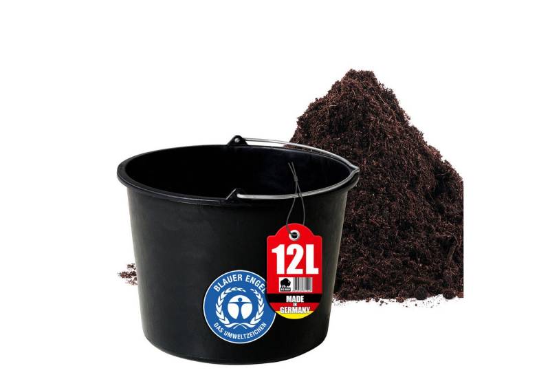 BigDean Mörtelkübel Baueimer 12l Stabiler Garten Mörtel Beton Eimer Made in Germany, (Packung, 1-tlg., 1 stk), Baueimer aus Recyceltem Kunststoff für universelle zwecke von BigDean