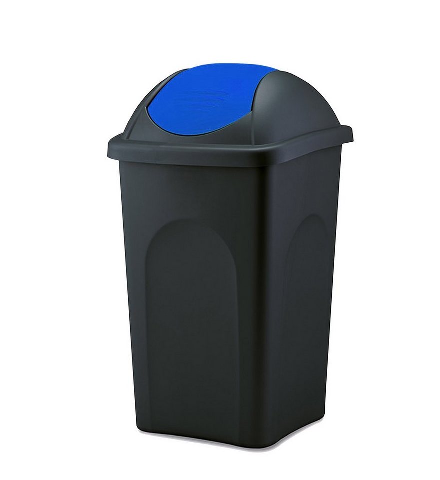BigDean Mülleimer 60 L XL schwarz Blau Schwingdeckel Müllsammler Abfalleimer Mülltonne von BigDean