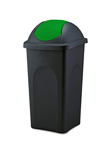 BigDean Mülleimer 30L - schwarz - mit Schwingdeckel grün - aus Kunststoff - Müllsammler Abfalleimer Mülltonne Abfallbehälter - Made in Italy von BigDean