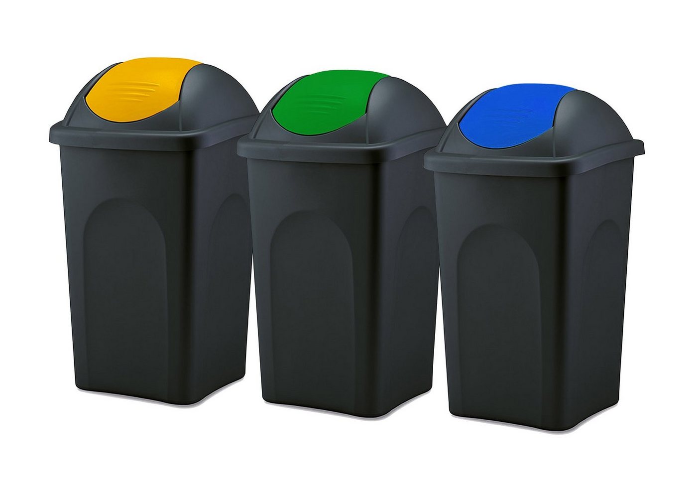 BigDean Mülleimer 3x 60L schwarz Schwingdeckel blau gelb grün Abfalleimer Mülltonne von BigDean