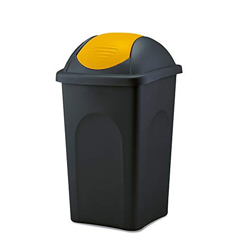 BigDean Mülleimer groß 60L - schwarz - mit Schwingdeckel gelb - aus Kunststoff - Müllsammler Abfalleimer Mülltonne Abfallbehälter - Made in Italy von BigDean