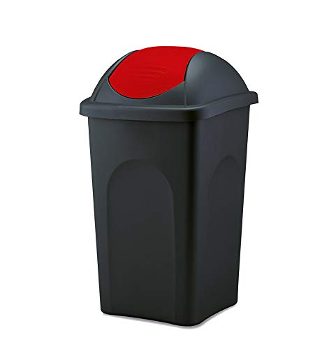 BigDean Mülleimer groß 60L - schwarz - mit Schwingdeckel rot - aus Kunststoff - Müllsammler Abfalleimer Mülltonne Abfallbehälter - Made in Italy BigDean Mülleimer groß 60L - schwarz - mit Schwingdeckel rot - aus Kunststoff - Müllsammler Abfalleimer Mülltonne Abfallbehälter - Made in Italy von BigDean