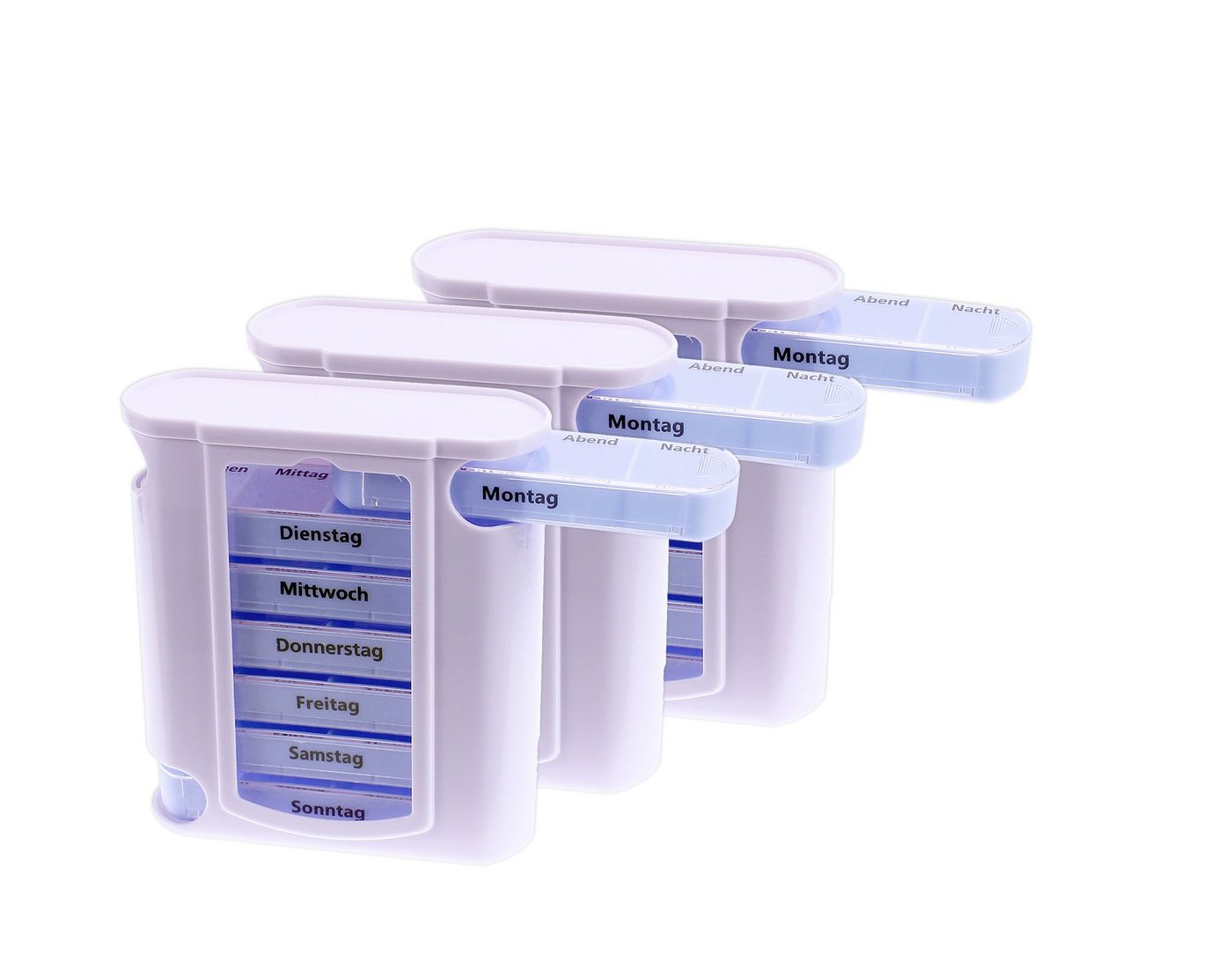 BigDean Pillendose 3er Set Pillenbox Tablettendose Medikamentenbox (Set, 3 St., Pillendose), Wochentage pro Box, Praktisch, Kompakt für Reisen geeignet von BigDean