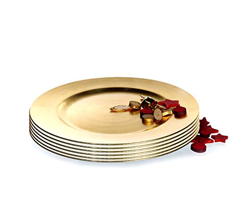 BigDean Platzteller 6 Stück Dekoteller Event Teller Unterteller Antik - Gold - farbend 33cm Kunststoff Tischdeko von BigDean