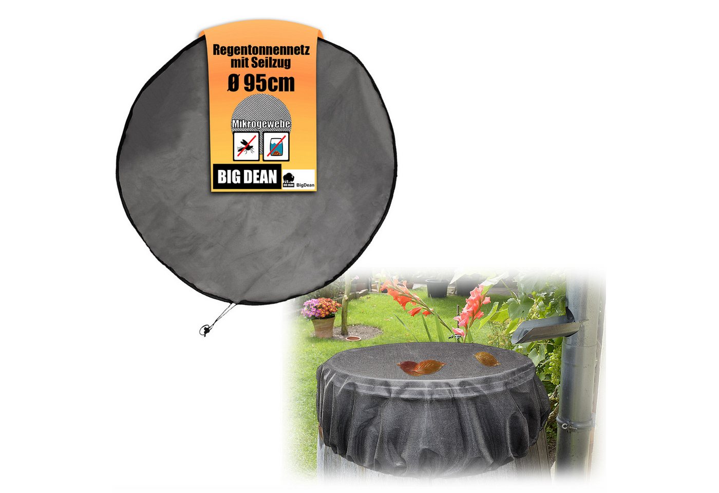 BigDean Regentonnendeckel Abdeckung Netz für Regentonne rund 95cm Schutz vor Stechmücken Laub, (1-tlg), Effektiver Doppelschutz, Sicherer & Fester Halt, Vielseitige Passform von BigDean