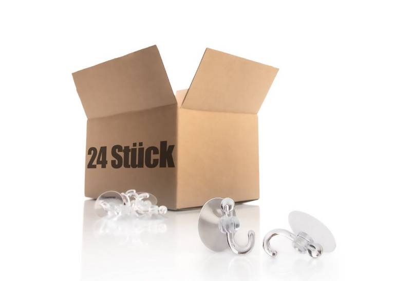 BigDean Saugnapfträger 24 Stück Saugnapfhalter mit Kunststoffhaken Ø 3 cm, Alles was eine Aufhängeöse hat, Handtücher, Topflappen, Geschirrtücher, (Packung, 24-tlg., 24 stk), 24 Stück Saugnapfhalter mit Kunststoffhaken Ø 3 cm von BigDean