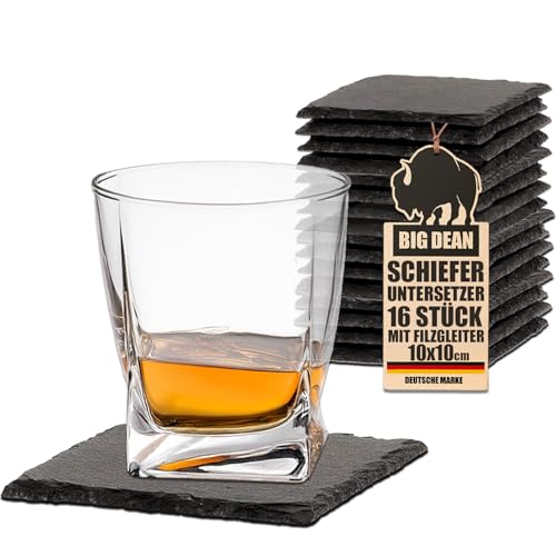 BigDean Schiefer Untersetzer Set 16 teilig 10x10 cm quadratische Tisch-Untersetzer Servierplatten - 4 Gummifüße zum Schutz BigDean Schiefer Untersetzer Set 16 teilig 10x10 cm quadratische Tisch-Untersetzer Servierplatten - 4 Gummifüße zum Schutz von BigDean