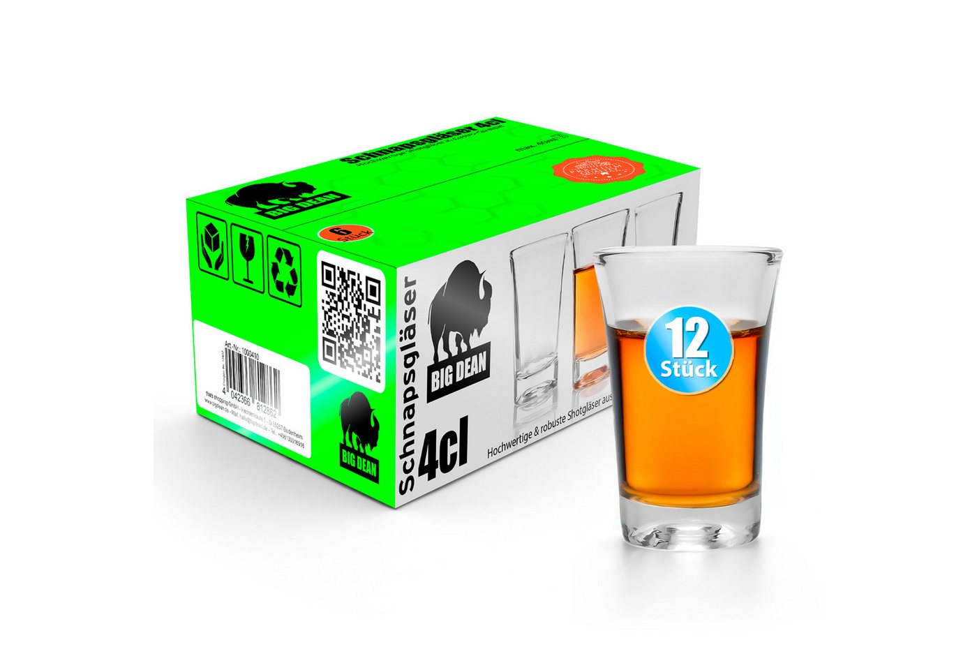 BigDean Schnapsglas 12 Stück Schnapsgläser 4cl Shotgläser in Gastro-Qualität, Glas BigDean Schnapsglas 12 Stück Schnapsgläser 4cl Shotgläser in Gastro-Qualität, Glas von BigDean