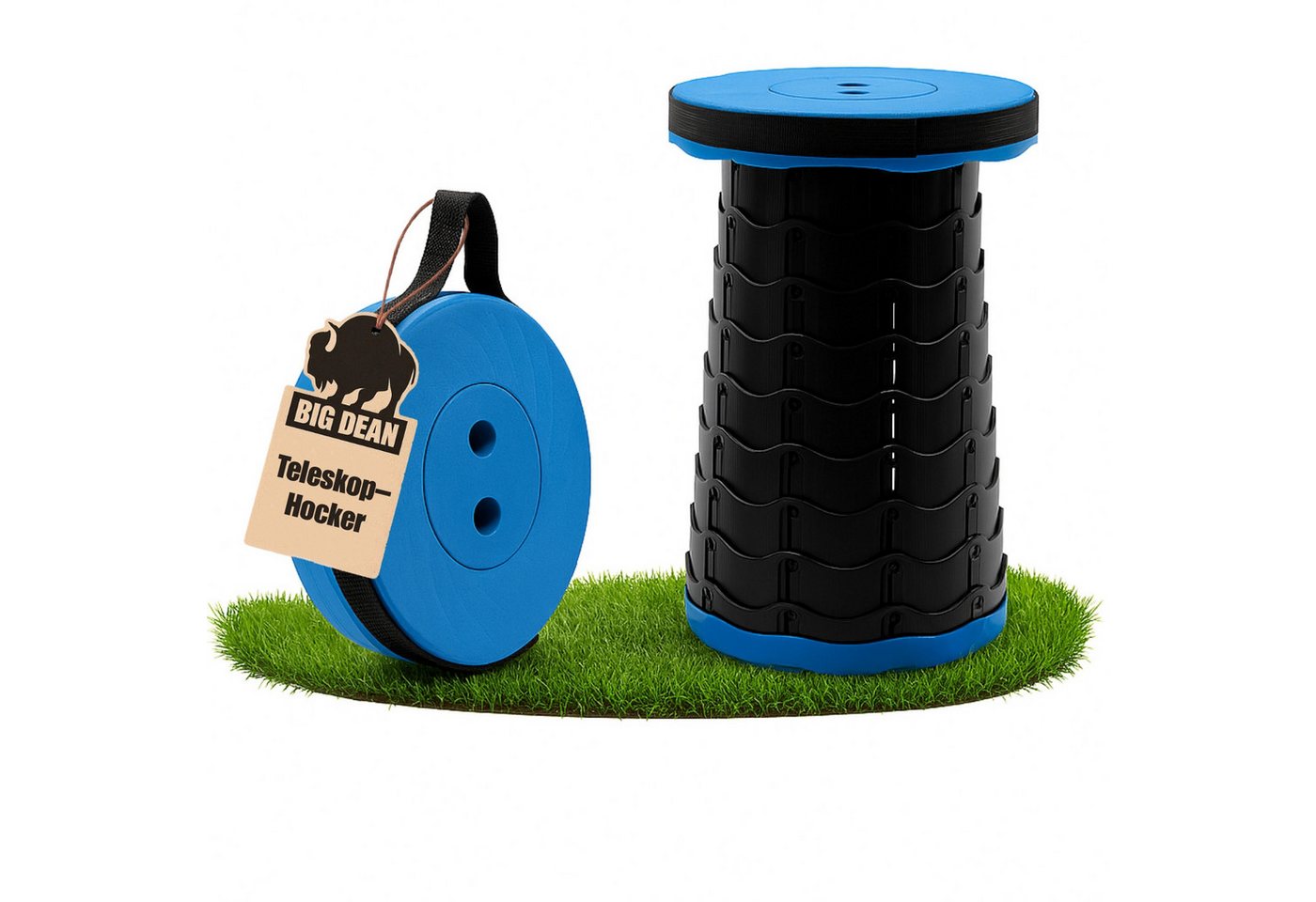 BigDean Sitzhocker Teleskophocker 100kg blau Hocker klappbar Campinghocker faltbar (1 St) von BigDean