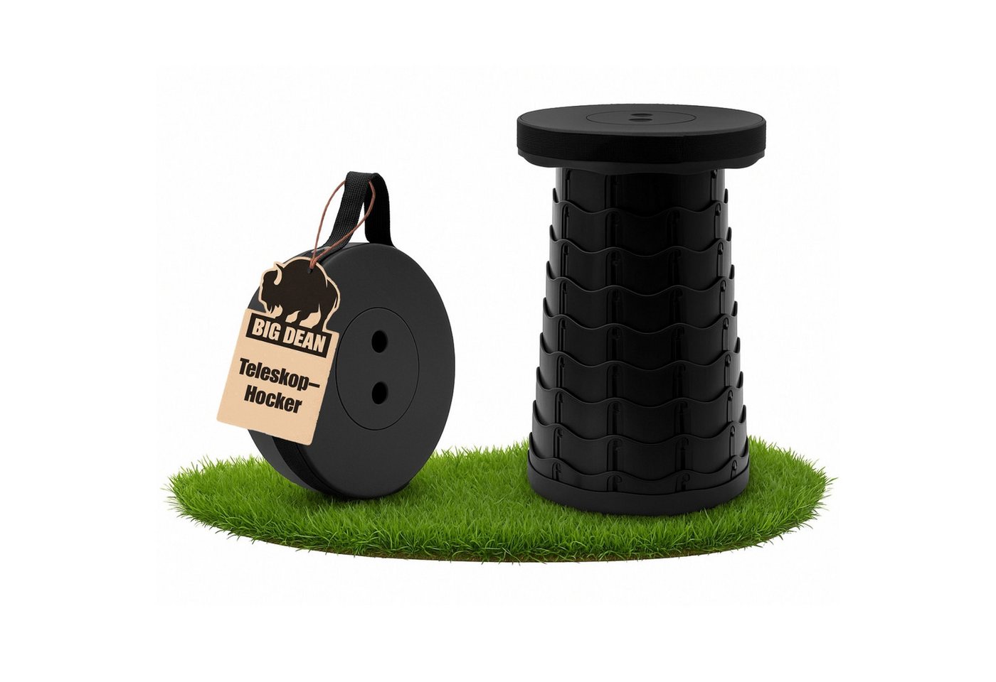 BigDean Sitzhocker Teleskophocker 100kg schwarz Hocker klappbar Campinghocker faltbar (1 St) von BigDean