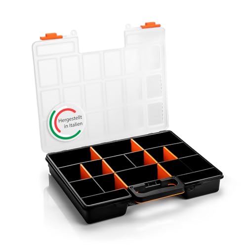 BigDean Sortimentskasten stapelbar 38x33x6cm praktische Sortierbox mit 16 Fächern – Werkzeugkoffer leer Organizer Box Sortierkasten - Sortierboxen für Kleinteile - Made in Italy BigDean Sortimentskasten stapelbar 38x33x6cm praktische Sortierbox mit 16 Fächern – Werkzeugkoffer leer Organizer Box Sortierkasten - Sortierboxen für Kleinteile - Made in Italy von BigDean