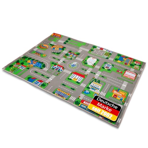 BigDean Spielteppich Kinder in Stadt Design Rutschfester Teppich ideal fürs Kinderzimmer – strapazierfähiger Straßenteppich 100x150 cm (LxB) von BigDean