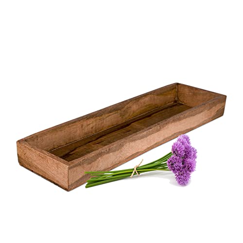 BigDean Tablett aus Mangoholz - 50 x 14,5 x 5 cm - Vintage Holztablett rechteckig - UNIKAT - Deko Holzbrett, Holzschale, Holzablage, Dekotablett von BigDean