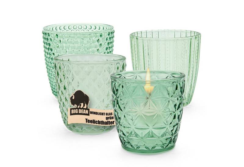BigDean Teelichthalter Windlicht Glas grün Teelichthalter 4er Set Teelichthalter (1 St) von BigDean