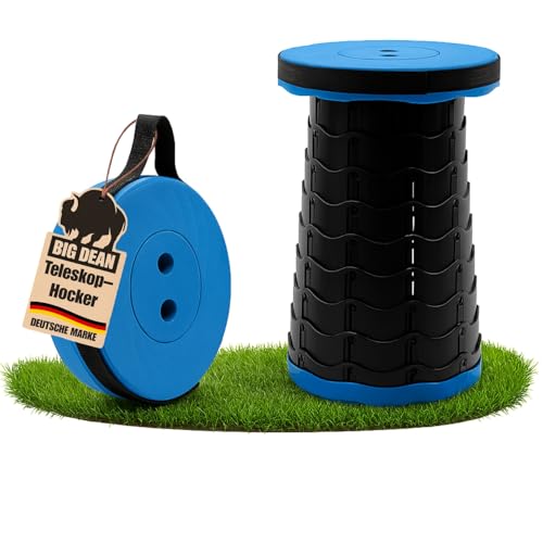 BigDean Teleskophocker 150kg blau Hocker klappbar Campinghocker faltbar Falthocker Camping Hocker faltbar von BigDean