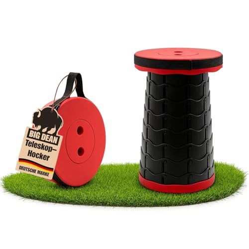 BigDean Teleskophocker 150kg rot Hocker klappbar Campinghocker faltbar Falthocker Camping Hocker faltbar von BigDean