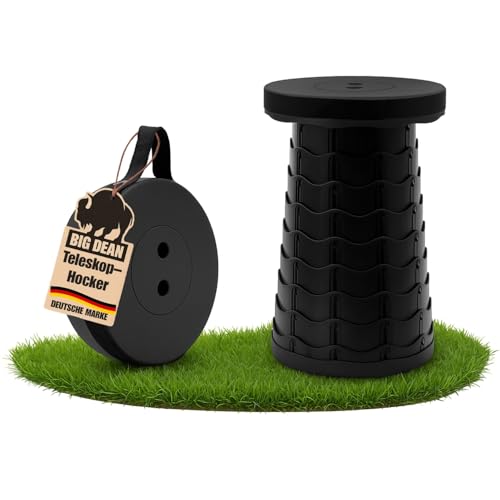 BigDean Teleskophocker 150kg schwarz Hocker klappbar Campinghocker faltbar Falthocker von BigDean